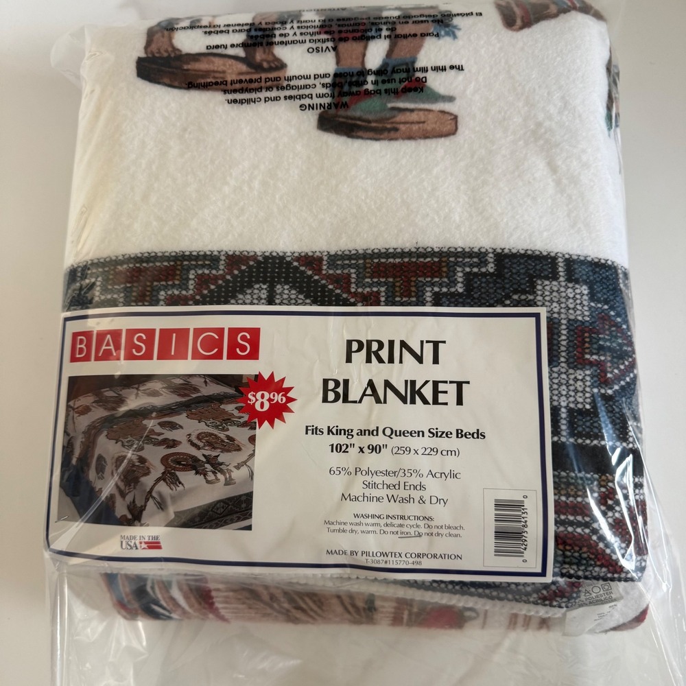 Basics Pillowtex Native American Print Blanket King Queen Western Made in USA - Picture 6 of 6